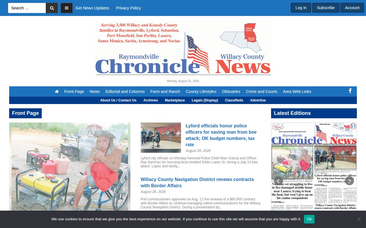 Willacy County Raymondville Chronicle arrest-news source page