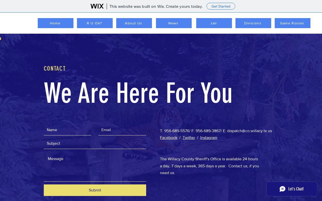 Willacy County WCSO official contact page screenshot
